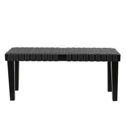 Black Woven Faux Leather Bench