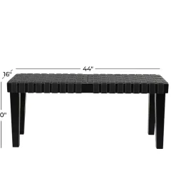 Black Woven Faux Leather Bench