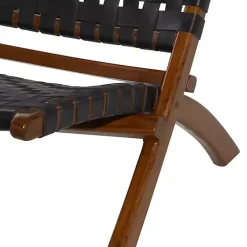 Black Woven Leather Folding Accent Chair