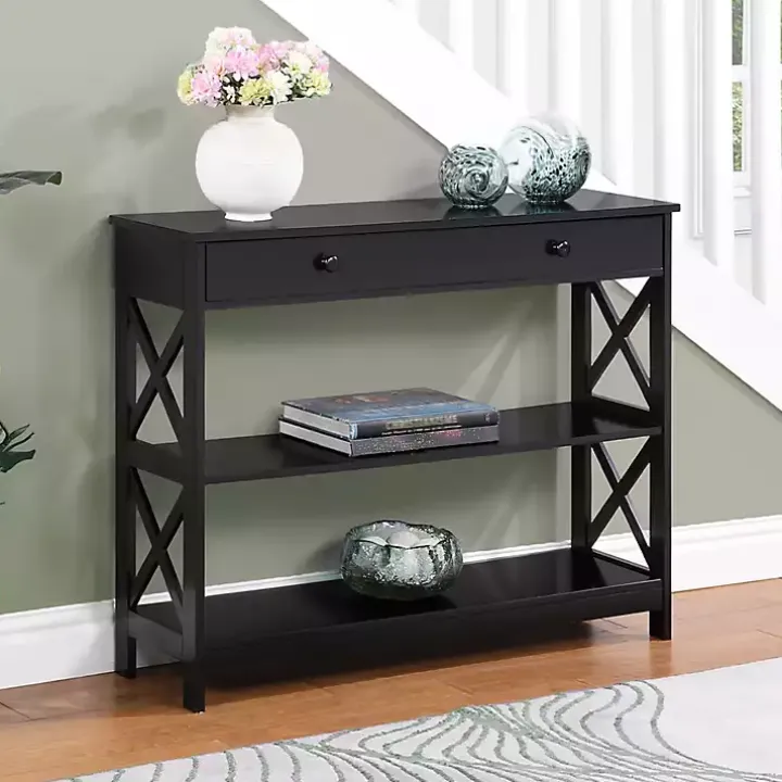Black X-Frame 2-Shelf Console Table
