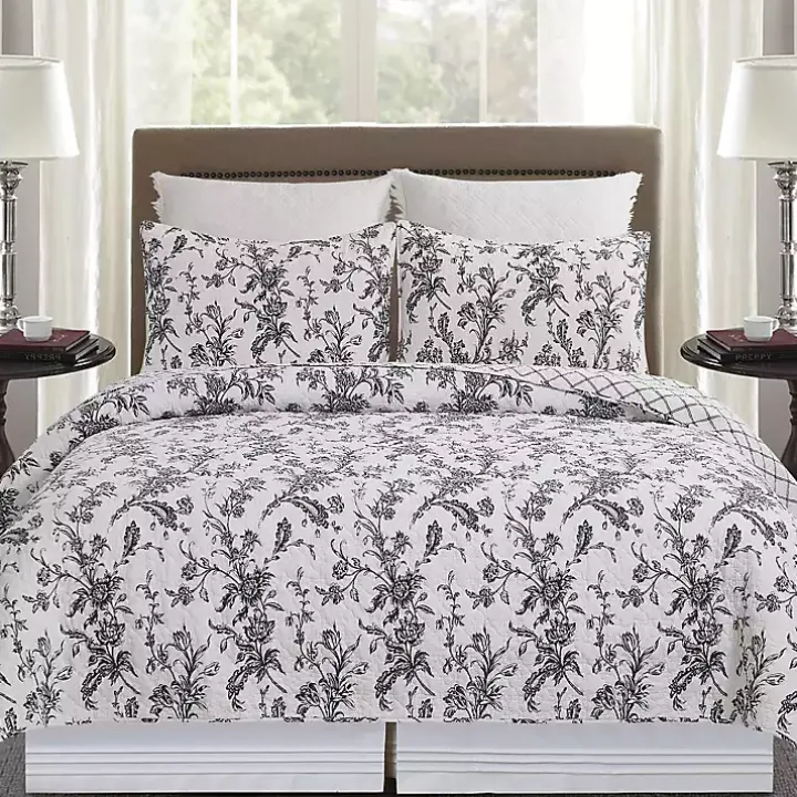 Bleighton Black Floral 3-pc. Full/Queen Quilt Set