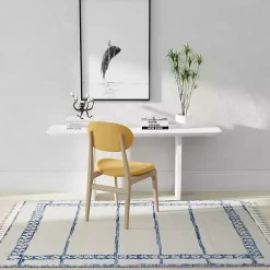 Blue & White Striped Block Border Area Rug, 8x10