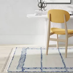 Blue & White Striped Block Border Area Rug, 8x10