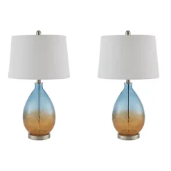 Blue and Amber Glass Table Lamps, Set of 2