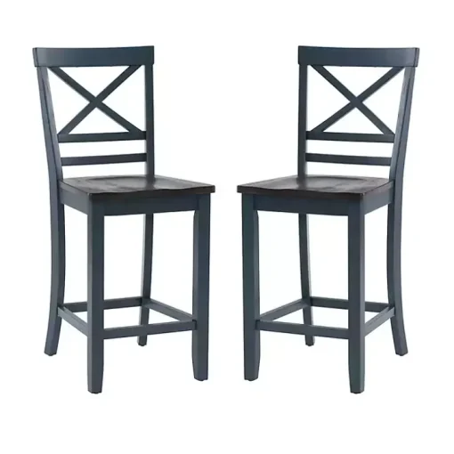 Blue and Gray Wood Aliza Counter Stools, Set of 2
