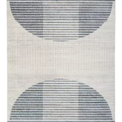 Blue and Ivory Striped Half Moon Area Rug, 8x10