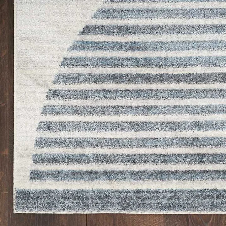 Blue and Ivory Striped Half Moon Area Rug, 8x10