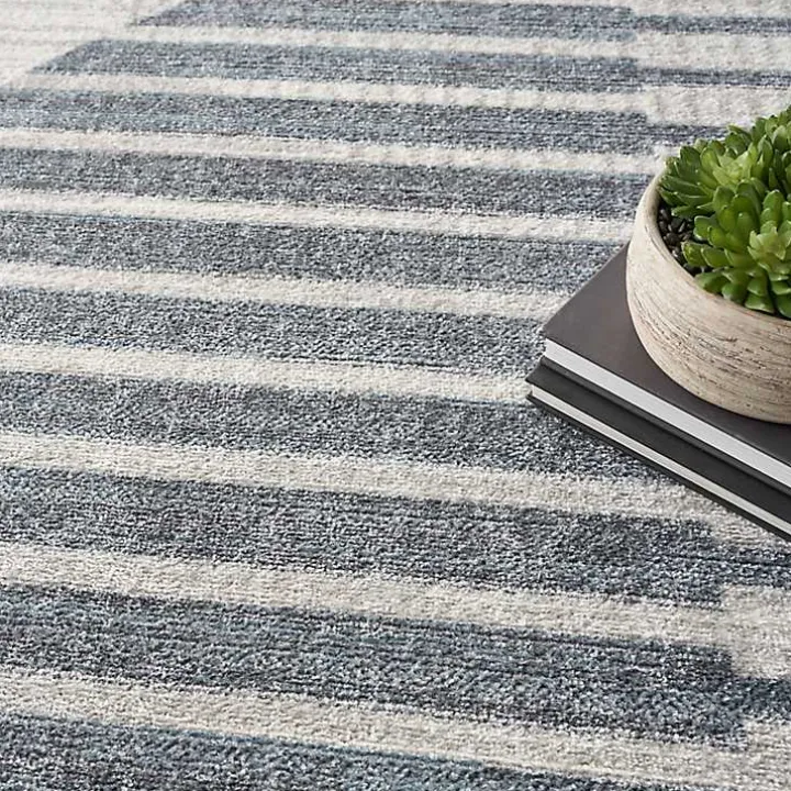 Blue and Ivory Striped Half Moon Area Rug, 8x10