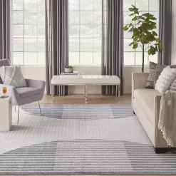 Blue and Ivory Striped Half Moon Area Rug, 8x10