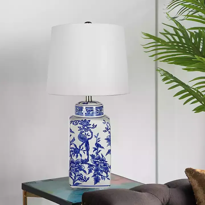 Blue and White Bird Pattern Table Lamp