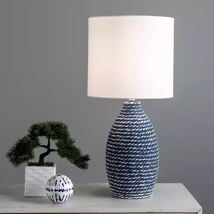 Blue and White Ceramic Faux Rope Table Lamp