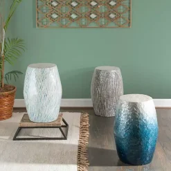 Blue and White Mosaic Capiz Shell Drum End Table