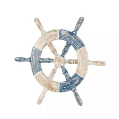 Blue and White Ship Wheel Wall Plaque