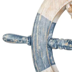Blue and White Ship Wheel Wall Plaque