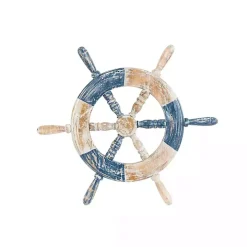Blue and White Ship Wheel Wall Plaque