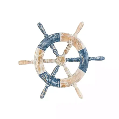 Blue and White Ship Wheel Wall Plaque
