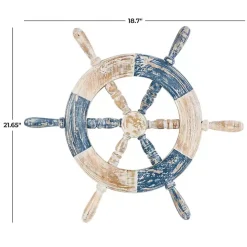 Blue and White Ship Wheel Wall Plaque