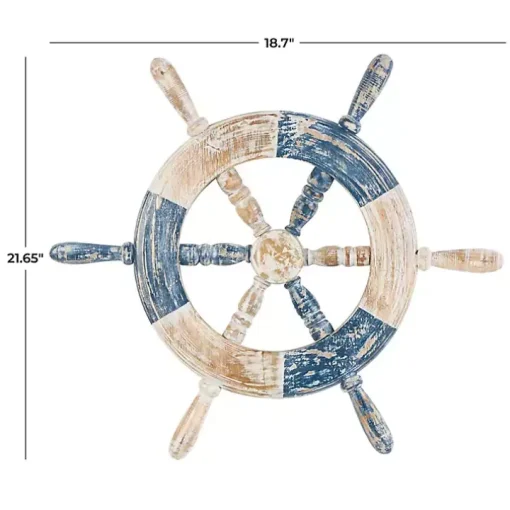 Blue and White Ship Wheel Wall Plaque