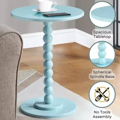 Blue Beaded Spindle Accent Table