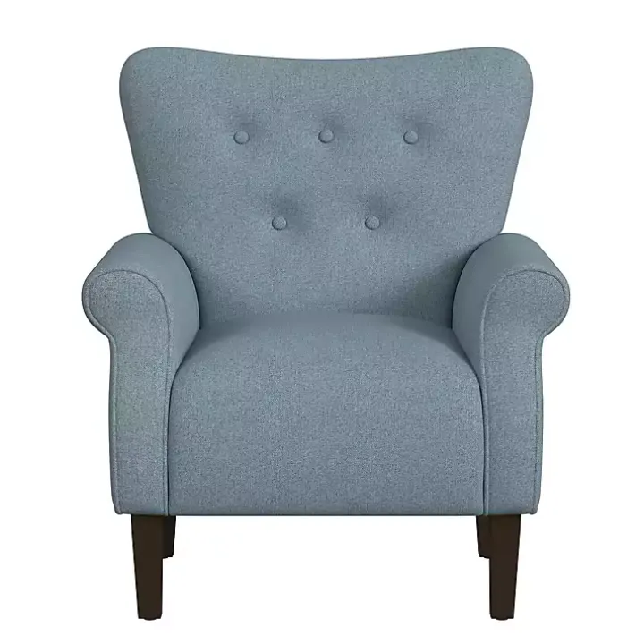Blue Button-Tufted Rolled Arm Accent Chair