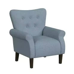 Blue Button-Tufted Rolled Arm Accent Chair