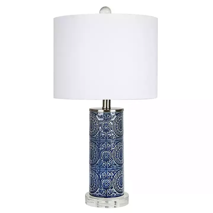 Blue Ceramic Embossed Spiro Table Lamp