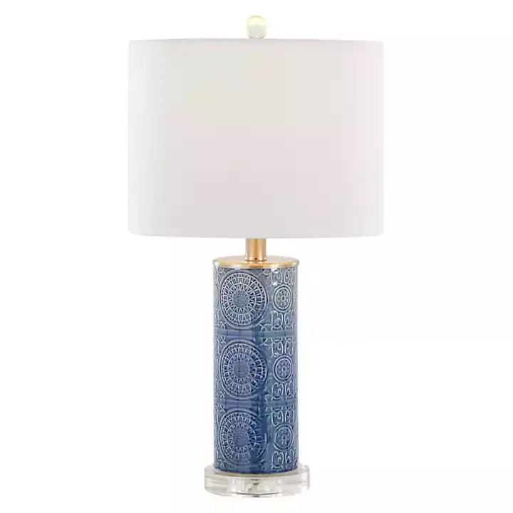 Blue Ceramic Embossed Spiro Table Lamp
