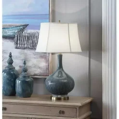 Blue Ceramic Stripe Base Table Lamp