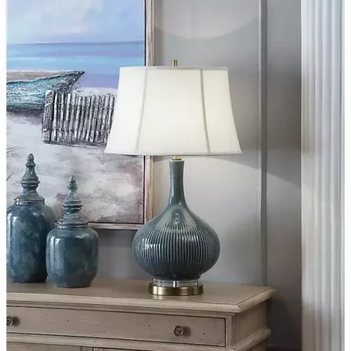 Blue Ceramic Stripe Base Table Lamp