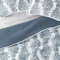 Blue Damask Reversible 3-pc. Queen Quilt Set