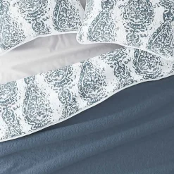 Blue Damask Reversible 3-pc. Queen Quilt Set