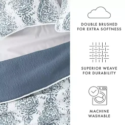 Blue Damask Reversible 3-pc. Queen Quilt Set