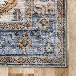 Blue Distressed Medallion Washable Area Rug, 8x10