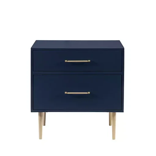 Blue 2-Drawer Nightstand with Gold Hardware