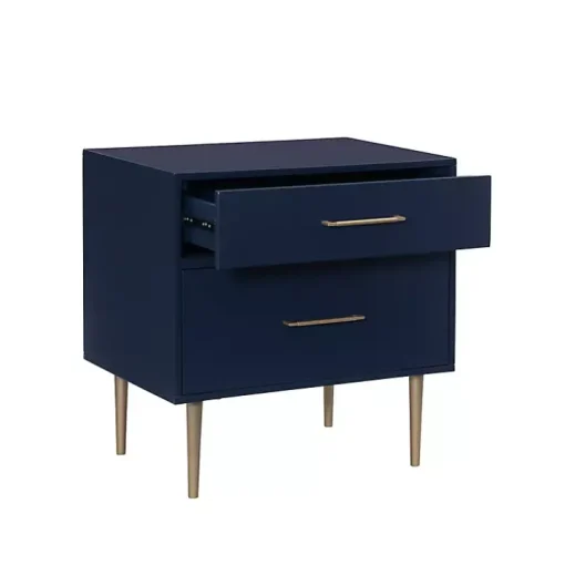 Blue 2-Drawer Nightstand with Gold Hardware