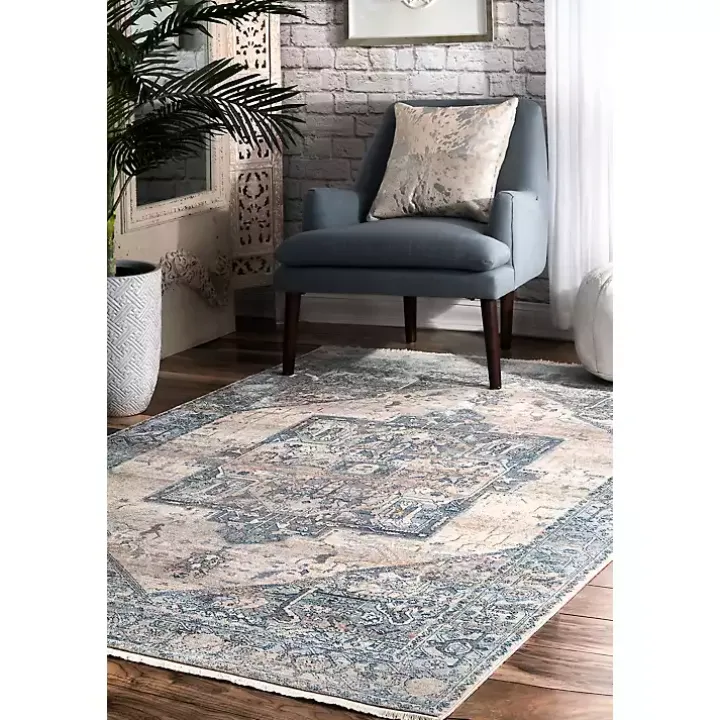 Blue Eli Medallion Fringe Area Rug, 8x10