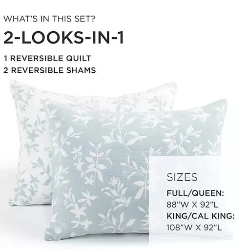 Blue Floral Reversible 3-pc. Full/Queen Quilt Set
