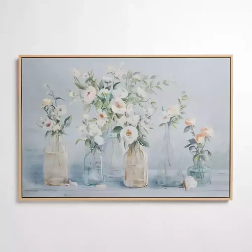 Blue Floral Still Life Framed Canvas Art Print