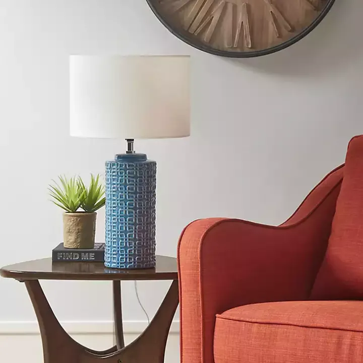 Blue Geometric Ceramic Table Lamp