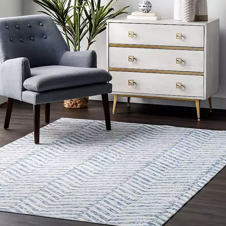 Blue Geometric Pattern Washable Area Rug, 4x6