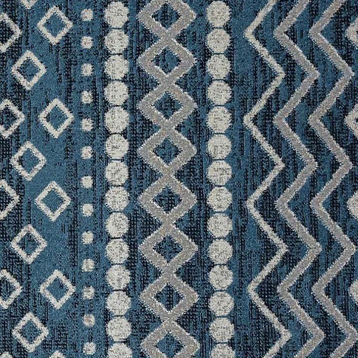 Blue Geometric Stripe Washable Area Rug, 5x7