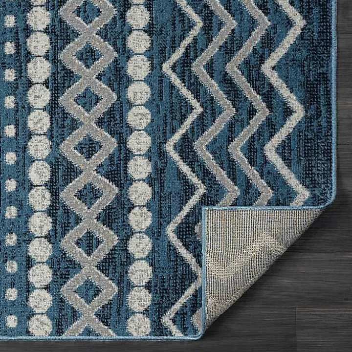 Blue Geometric Stripe Washable Area Rug, 5x7