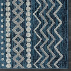 Blue Geometric Stripe Washable Area Rug, 5x7