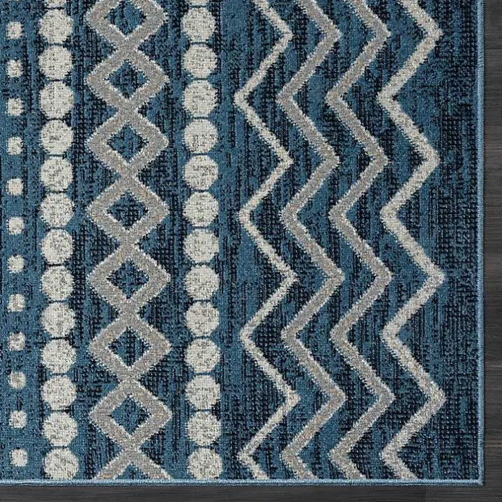 Blue Geometric Stripe Washable Area Rug, 5x7