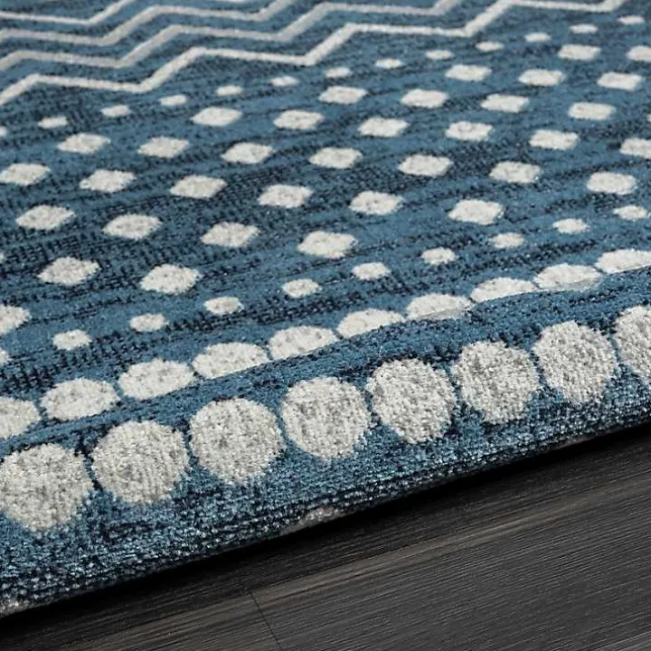 Blue Geometric Stripe Washable Area Rug, 5x7