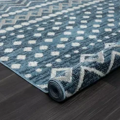 Blue Geometric Stripe Washable Area Rug, 5x7