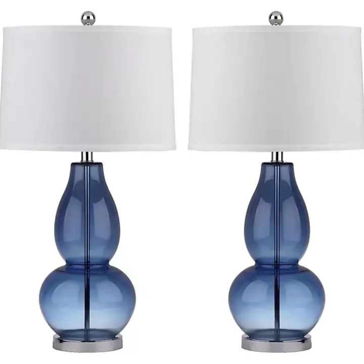Blue Glass Hourglass Table Lamps, Set of 2
