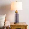 Blue Glass with Wood Trim Table Lamp
