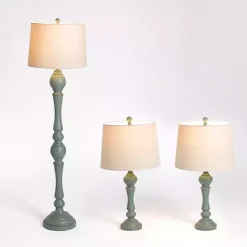 Blue Green Distressed Set of Three Lamps