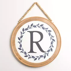 Blue Leaf Wreath Monogram R Wood Wall Plaque